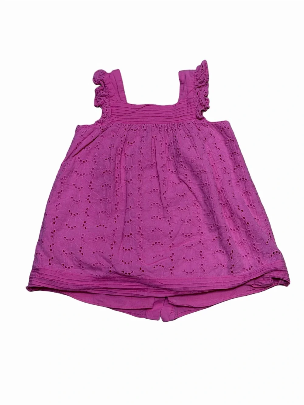 CHAPS Girls 2T Pink Eyelet Cotton Dress Ruffle Strap Embroidered Summer Sundress